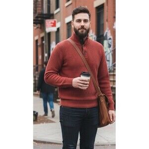 VTG Alan Flusser Men’s Knit Grandpa Style Quilted Sweater Size L Classic Preppy